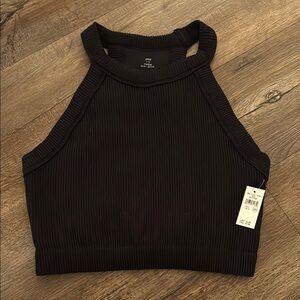 Aerie Black Ribbed Crop Tank Top